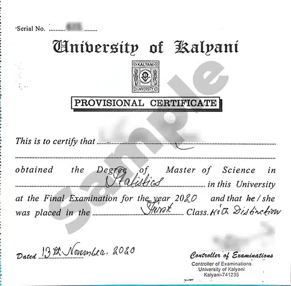 Kalyani University provisional certificate application process